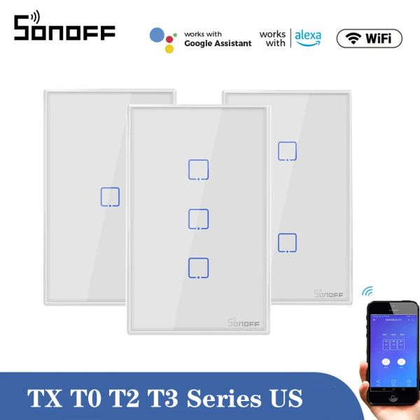 Contrôle Sonoff T0/T2/T3 US Smart Wifi interrupteur mural tactile/WiFi télécommande Smart Home interrupteur tactile mural fonctionne avec Alexa Google