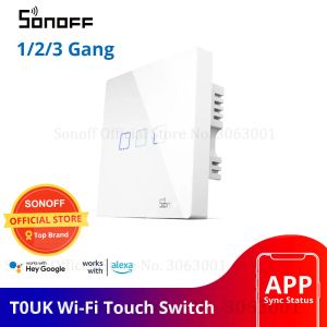 Controle SONOFF T0 UK Wifi Smart Switch 1/2/3 Gang Draadloze Wall Touch UK Lichtschakelaars APP Voice Afstandsbediening Voor Domotica Kit