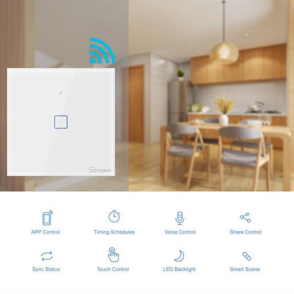Contrôle Sonoff T1 / T2 / T3 / T0 WiFi Smart Switch Home-Automation Modules EU / UK / US WiFi WIRY Switches Fonctionne avec Ewelink Google Home Alexa
