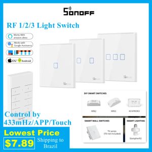 CONTRÔLE SONOFF T2 EU SMART RF 433 / APP / Touch Control Mur Wall Interrupteur 1/2/3 Gang Wall Touch Interrupteur tactile avec Alexa Google Home