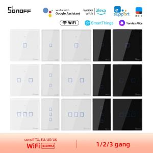 Controle Sonoff T2 T3 TX Smart Wifi 433 Wandschakelaars Wit Zwart 1/2/3 Gang Touch Switch Werkt met Alexa Smartthings Google Alice IFTTT