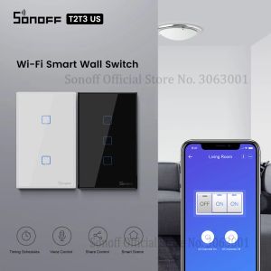 Contrôle SONOFF T2/T3 US Wifi commutateur tactile mural intelligent avec bordure 1/2/3 Gang télécommande Wifi commutateurs d'éclairage pour la domotique intelligente