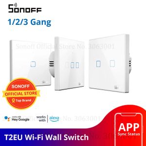 Controle SONOFF T2EU TX Smart Wifi Wandaanraakschakelaar met rand Smart Home 1/2/3 Gang 433 RF / Voice / APP / Touch Control Werk met Alexa