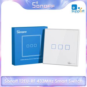 Contrôle SONOFF T2EURF 433 MHz interrupteur mural intelligent sans fil Stickon RF télécommande 2 voies contrôle pour 4CHPROR3 SlampherR2 TX série