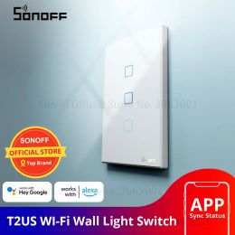 Controle SONOFF T2US TX Smart Wifi Touch Wandlichtschakelaar met rand Smart Home 1/2/3 Gang 433 RF / Voice / APP-bediening Werkt met Alexa