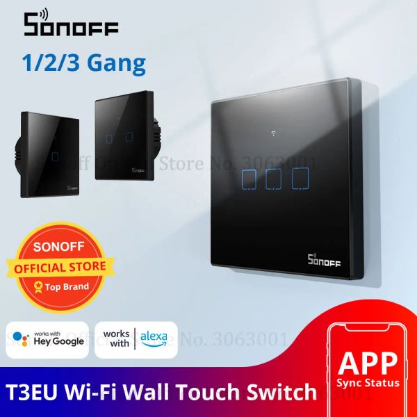 Contrôle SONOFF T3EU TX Smart Wifi interrupteur tactile mural noir avec bordure maison intelligente 1/2/3 Gang 433 RF/voix/APP contrôle fonctionne avec Alexa