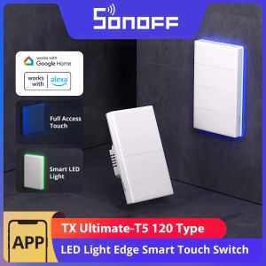 Contrôle SONOFF T5 WiFi interrupteur mural intelligent 120 Type accès tactile complet lumière LED multisensorielle eWeLink télécommande via Alexa Google