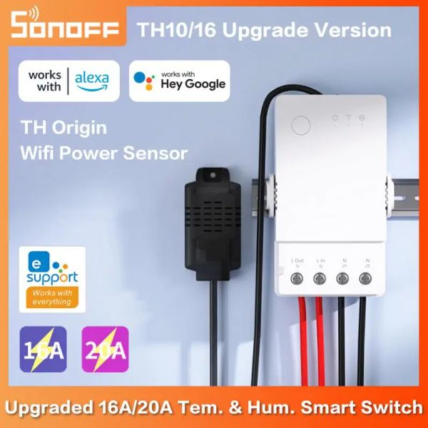 Contrôle sonoff th Origin 16A / 20A Contourneur de maison Smart WiFi avec interrupteur de moniteur d'humidité de température de la puce ESP32 via Ewelink