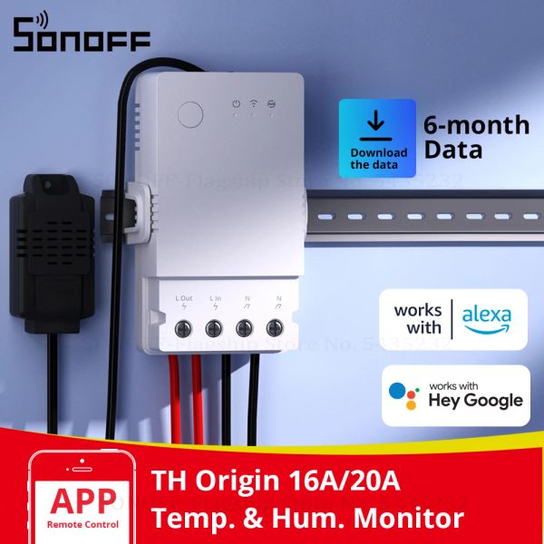 Contrôle sonoff th Origin 16A 20A WiFi Smart Switch avec température Humidité Monitor Home-Automation pour Alexa Google Assistant