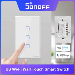 Control SONOFF TX T0US 1/2/3 Gang Wifi Wall Touch Smart Switch Switch Flash El control remoto a través de la aplicación Ewelink funciona con Alexa Google