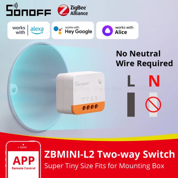 Contrôle Sonoff ZBMINIL2 Zigbee Smart Switch Mini Body Body Control 2 voies Aucun fil neutre requis fonctionne avec Alexa Google Home Alice