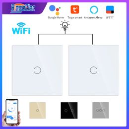 Commutateurs d'escalier de contrôle Tuya WiFi Smart Switch Touch Capteur Lights LED Interrupteur 2way Control Alexa Google Smart Home Glass Panneau