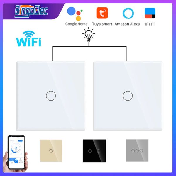 Interruptores de escalera de control Tuya Wifi Smart Switch Sensor Touch Sensor Luces LED Interruptor Control de 2 vías Alexa Google Smart Home Glass Panel