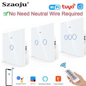 Besturing Szaoju EU Smart Switches 1/2/3Gang Tuya WiFi Touch Light Switch 433RF Wall Sensor Schakelaars Smart Life Support Alexa Google Home