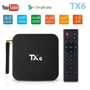 Contrôle Tanix Caixa de TV Smart TX6 Android 9.0 4 Go 64 Go 5.8g WiFi Allwinner H6 Quad Core USB 3.0 BT4.2 4K Media Google Player YouTube