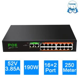 Contrôle Terow 18 Port Poe Switch Gigabit 16 + 2 Ethernet Smart Internet 100/1000m Réseau pour Intelbras / WiFi Router / IP Camera / Wireless AP