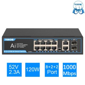 Contrôle Terow Poe Full Gigabit Ai Smart Switch 8 Poe 2 UpLink 2 SFP Ethernet VLAN IEEE802.3AF / AT 52V 120W POWER BOLITIN POUR LA CAMERIE IP