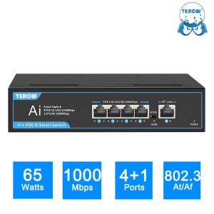 Contrôle Terow Poe Switch Full Gigabit 5 ports 1000Mbps réseau LAN RJ45 Smurt Swither Switcher 65W pour la caméra IP / AP / WiFi sans fil