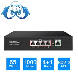 Contrôle Terow Poe Switch Full Gigabit 5 Ports1000Mbps réseau LAN RJ45 Hub Smart Ethernet Switcher 65W pour la caméra IP / AP / WiFi sans fil