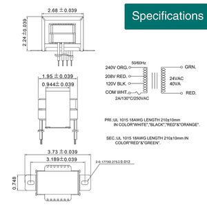 Control Transformer 40VA Control Transformer primair 120, 208, 240V Secondary 24V, HVAC Furnace Multi Tap