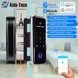 Contrôle l'application TTLOCK Smart Bluetooth Empreinte digitale verrouillage en bois encadré la porte en verre sans cadre 13.56 Déblocage de télécommande WiFi Gateway personnalisé