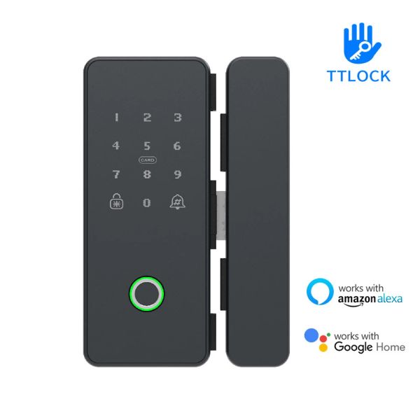 Contrôler l'application TTLOCK Smart Finger Empreinte Biometrics Carte Mot de passe Numéro de mot de passe Code de code pour le bureau à domicile Verre sans cadre Puste de glissement porte