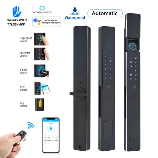 Control Ttlock Automático Smart Door Lock Soporte Alexa impermeable al aire libre Control remoto de huellas remoto Bluetooth RFID sin llave