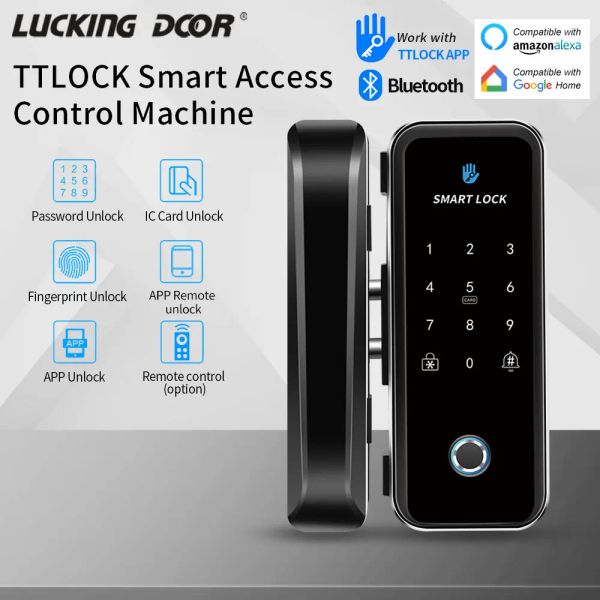 Contrôle TTLOCK Smart Wooden Glass Door Lock Bluetooth Gateway Remote déverrouille l'application d'empreinte digitale Mot Mot de passe à distance verrouillée à distance