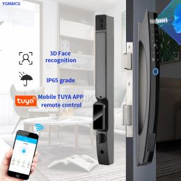 Control Tuya 3d Face Smart Door Lock Camera de seguridad inteligente Puerta de huella digital de la puerta de la puerta extremadamente estrecha Desbloqueo de llave electrónica biométrica