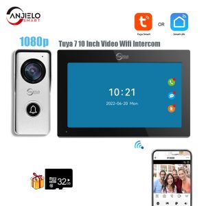 Controle tuya 7 10 inch video wifi intercom tuya smart home video deurbelsysteem 1080p 140 ° bedraad deurbelcamera volledige aanraakmonitor