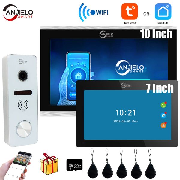 Contrôle Tuya 7/10 pouces vidéo WiFi Interphone Tuya Smart Home Video Doorbell System 1080p 160 ° Card câblé Card Déverrouillage Full Touch Monitor
