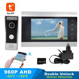 Control Tuya 7 pulgadas Wifi Wifi Smart IP Video Door Sistema de intercomunicador de teléfono con 1x1200TVL 960p AHD Wired Toilebell Desbloqueo remoto