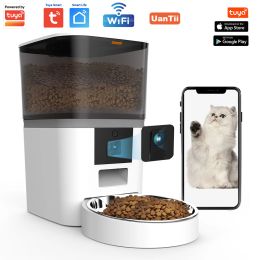 Besturing Tuya Automatische huisdiervoeder met camera 6l WiFi Wireless Cat Dog Food Dispenser Video Auto Feeder met Food Bowl App Control
