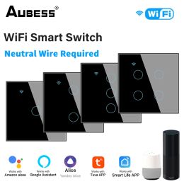 Besturing Tuya Eu Wifi Smart Switch Neutral Draad Vereist 1/2/3/4 Gang Touch Sensor Wall Light Switch voor Smart Life -app Alexa Google Home