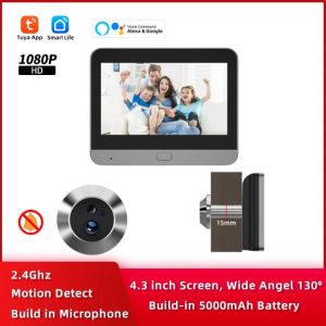 CONTRÔLE TUYA SMART 1080P WiFi Puphole Video Porte Caméra Sécurité AUWAY AWAY Vision nocturne 4.3 'FHD VIDEO PORTE CAMER