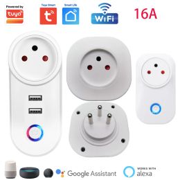 Contrôle Tuya Smart 16a Israel Smart Plug WiFi WiFi 220V Timing Couming Smart Life App Controly and Voice Control