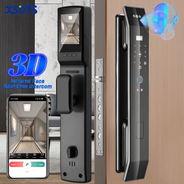Contrôle Tuya Smart 3D Face Door Lock Security Camera en temps réel Monteur Interphone Monteur d'empreinage digital