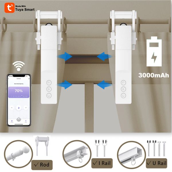 Control Tuya Smart Curtain Robot, Wifi Curtain Motor Smart Life App Fit to Electric Curtain Rail Vista de vía I U U SOPORTE Alexa Google Home