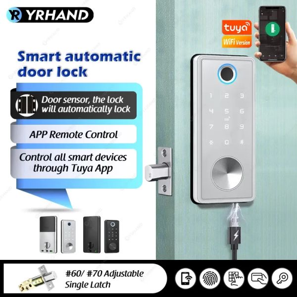 Contrôle de la porte intelligente TUYA LORCE MEDUAUD TTLOCK TTLOCK TUYA APP WiFi Keyless Emprine Empreinte Keypad Digital Bluetooth Lock Electronic Porte pour la maison