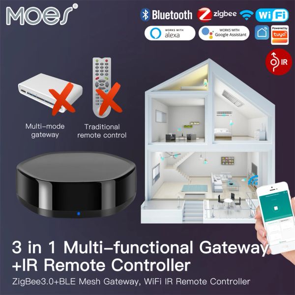 Control Tuya Smart Home WiFi 3 en 1 inalámbrico multifunción BLE Mesh + ZigBee Gateway con control remoto IR de 38K a través de Alexa Google Home