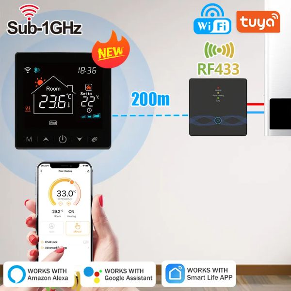 Contrôle Tuya Smart Home WiFi Wireless Thermostat RF Battery Gas chaudière Chauffage de température numérique Contrôleur de température Alexa Google Home