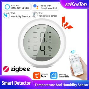 Controle tuya smart home zigbee temperatuur en vochtigheidssensor met LCD -scherm indoor hygrometer slimme levensregeling werkt met gateway