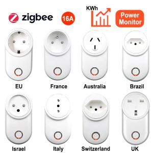 Control Tuya Smart Life Zigbee Socket Au US UK Plug KWh Energy Monitor Meter 16a La aplicación de sincronización control remoto funciona con Google Home Alexa