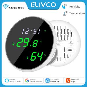 Contrôle de la température intelligente et du capteur d'humidité Smart Capteur WiFi Hygromètre intérieur Thermomètre LCD Affichage Détro-éclair Alexa Google Home