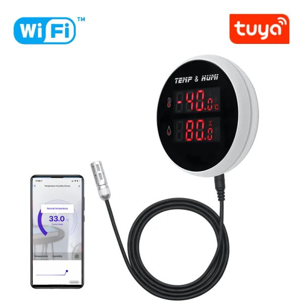 Contrôlez le thermomètre hygromètre Wifi intelligent Tuya avec détecteur d'humidité de température externe, Charge USB ou batterie rechargeable
