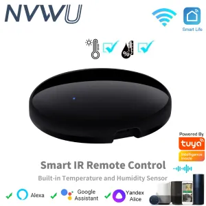 Contrôlez Tuya Smart WiFi IR avec capteur de température et d'humidité pour la domotique intelligente pour climatiseur TV compatible Alexa, Google Home