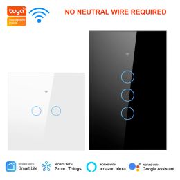 Controle Tuya Smart Wifi Lichtschakelaar Muuraanraakschakelaars Geen neutrale draad vereist 1/2/3 Gang 220V Ondersteuning 433RF Afstandsbediening Alexa Google Home