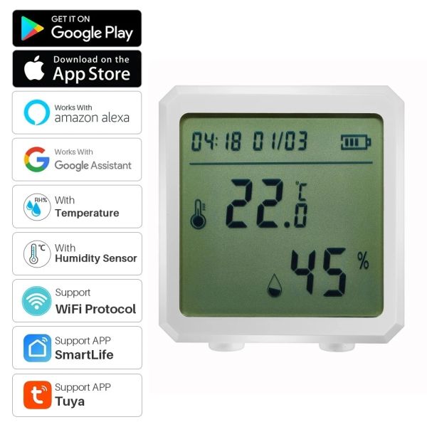 Control TUYA Smart Wifi Temperatura y humedad Termómetro de higrómetro de interior del sensor con soporte de pantalla LCD Alexa Google Asistente
