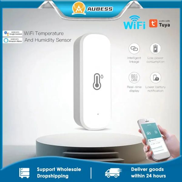 Control Tuya Smart WiFi Temperatura Sensor de humedad Smart Home Hygromómetro interior Higrómetro a través de Alexa Accesorios de electrodomésticos