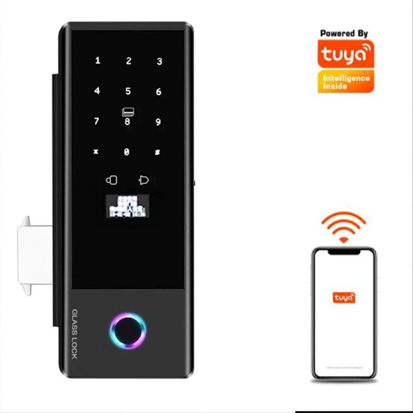 Contrôle TUYA WiFi Electronic Smart Door Lock avec une empreinte digitale biométrique Sliant Glass Door Lock Office Sécurité